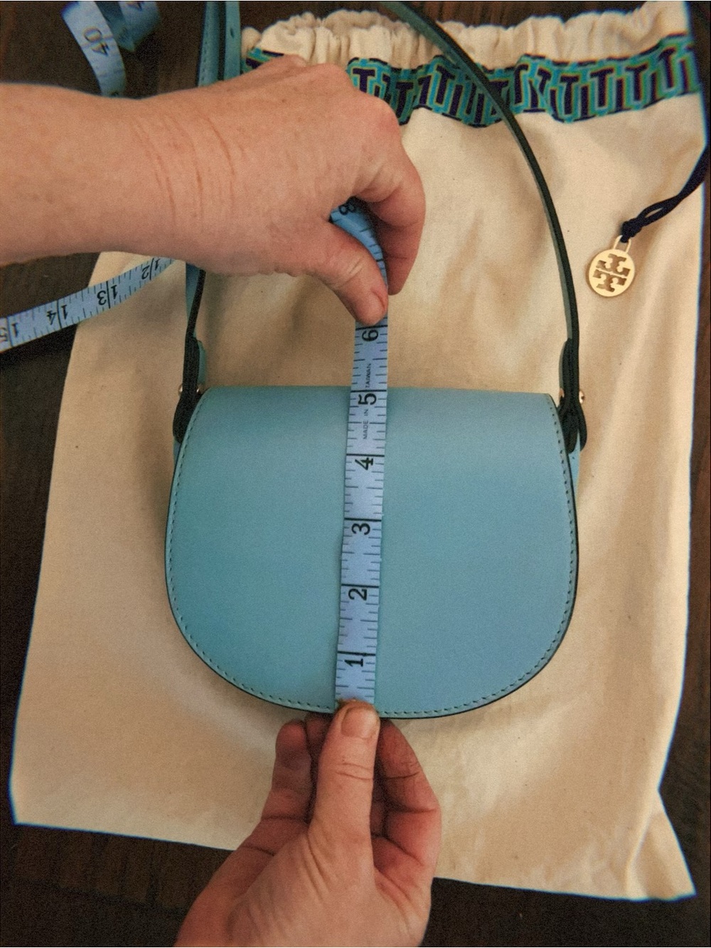 Tory Burch Baby Blue Saddle Crossbody with Gold Logo - Picture 7 of 7